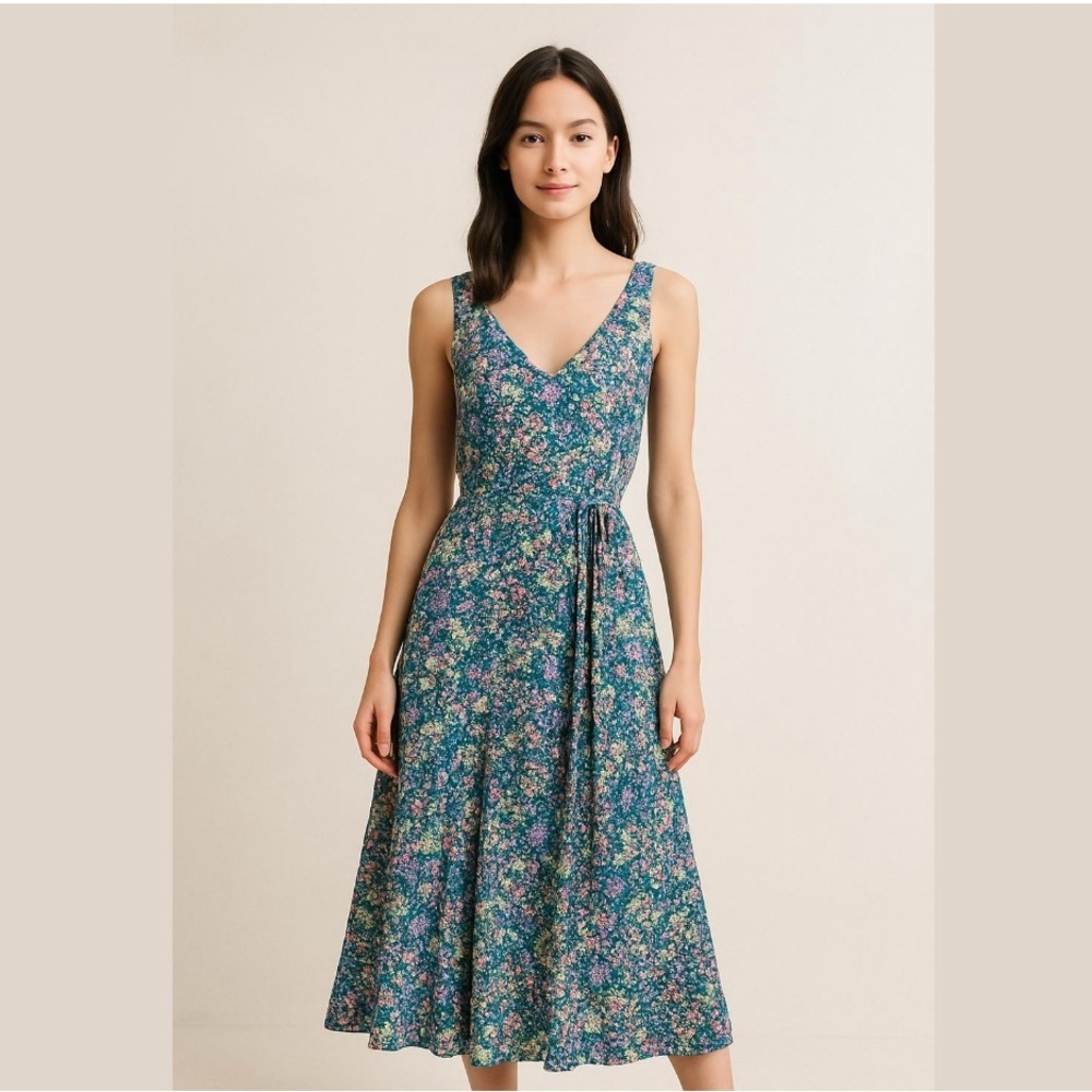 Loft Womens Dress Small Floral V Neck Rayon Stretch Maxi dress Size Small Petite